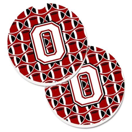 Carolines Treasures Letter O Football Cardinal and White Set of 2 Cup Holder Car Coaster CJ1082-OCARC